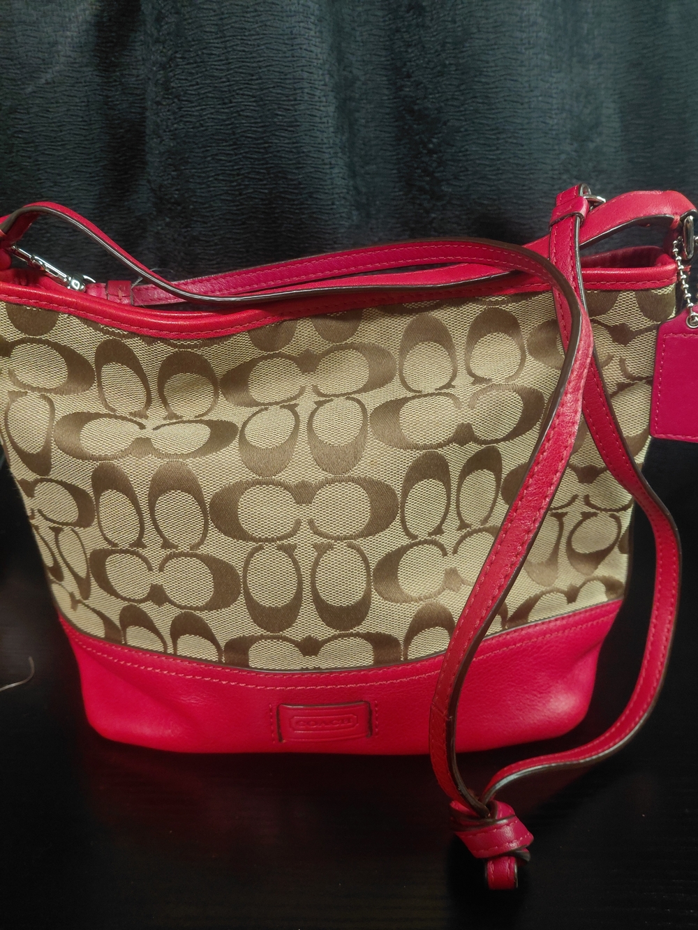 Coach Signature Canvas Crossbody Bag With Red Leather Trim